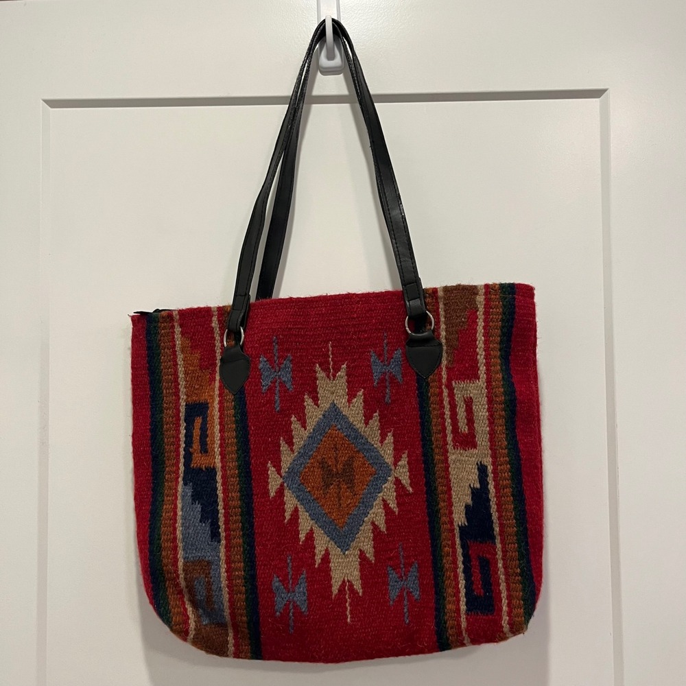 Saddleblanket Co El Paso Wool Blend Southwestern Tote Bag Red Geometric Boho